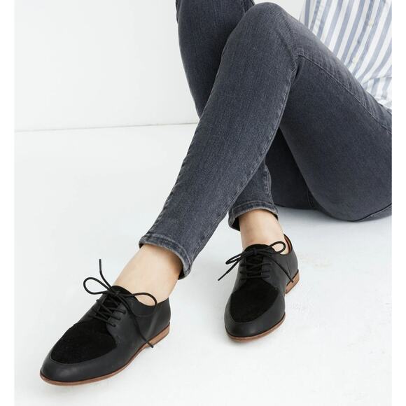 Madewell The Alex Oxfords Womens 8 Black Leather Suede Dark Academia Preppy Flat